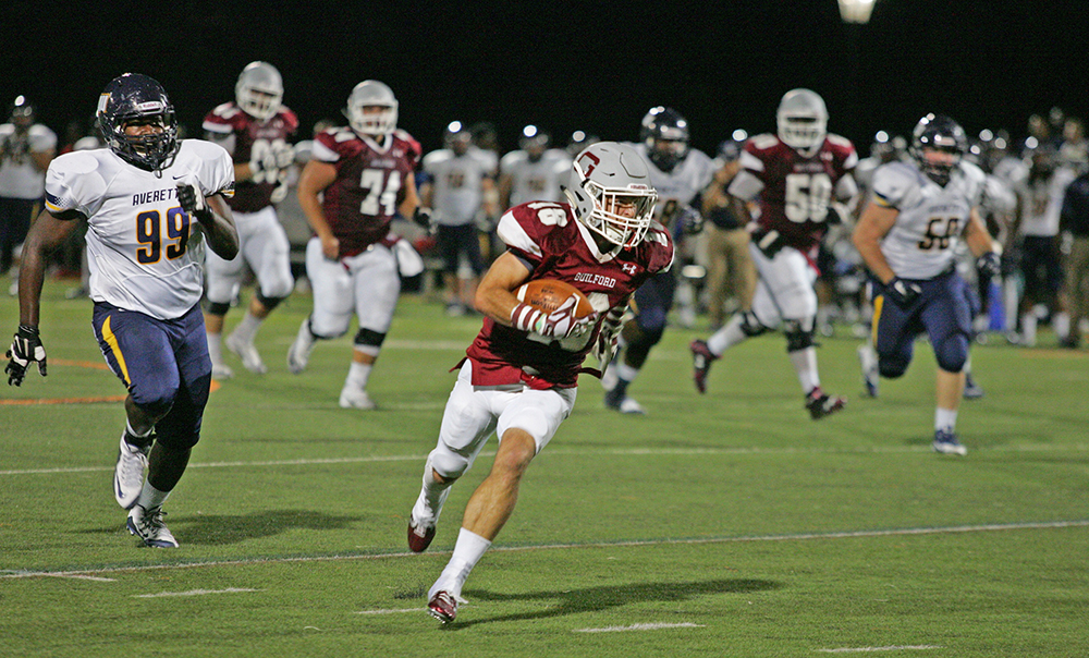 Guilford College’s Adam Smith had three touchdown catches that making him Guilford’s career touchdown receptions leader with 35. Photo by Joe Daniels/Carolina Peacemaker