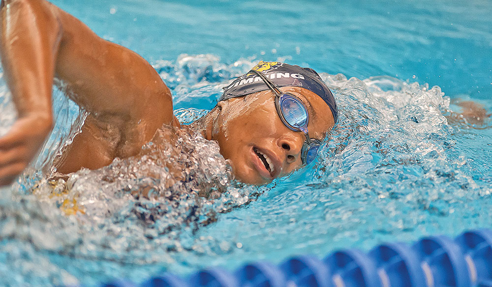 Dominique Crable, an N.C. A&TSU senior, swims freestyle. Photo by Kevin Dorsey/ Carolina Peacemaker