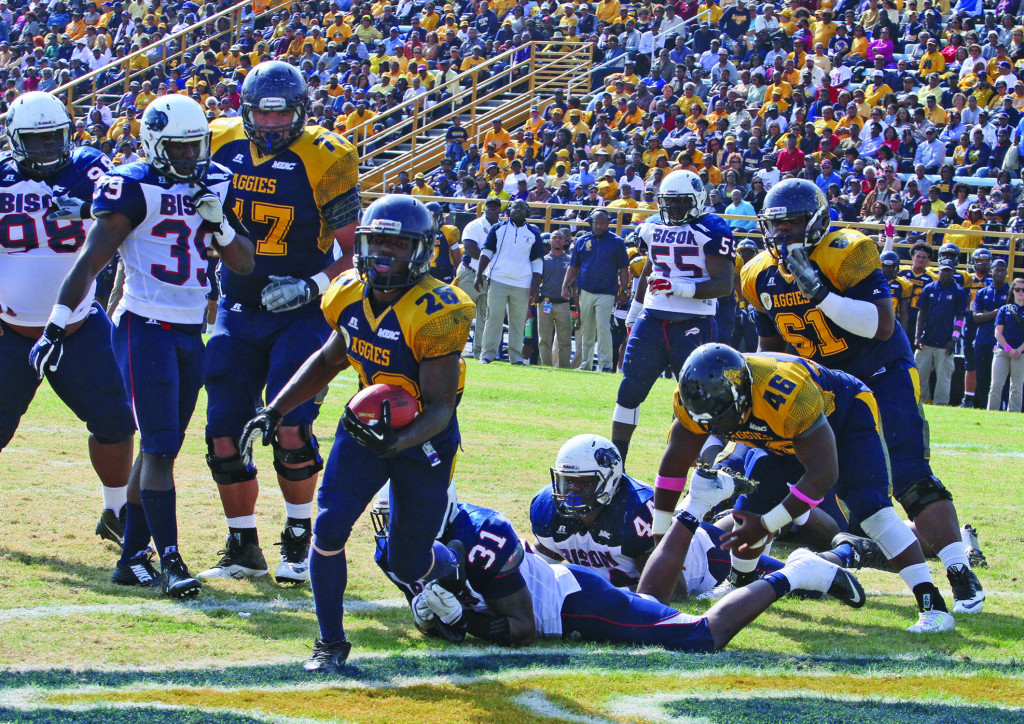 Tarik Cohen, a 5-foot-6 junior running back ran for 137 yards on 17 carries and three touchdowns in the Aggies 65-14 blowout of Howard University.