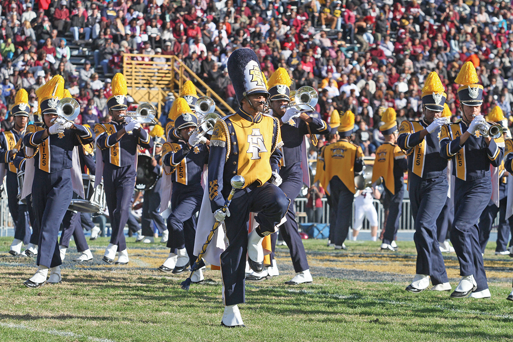 The N.C. A&T State University Blue & Gold Marching Machine will travel to Atlanta to perform during the halftime show of the Celebration Bowl on Dec. 19. Photo by Joe Daniels / Carolina Peacemaker